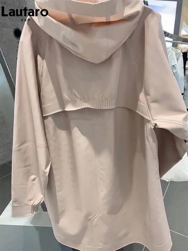 Lautaro-Waterproof Windproof Jacket for Women, Windbreaker with Hood, Zipper, Long Sleeve, Luxury Designer Clothing, Spring 2025