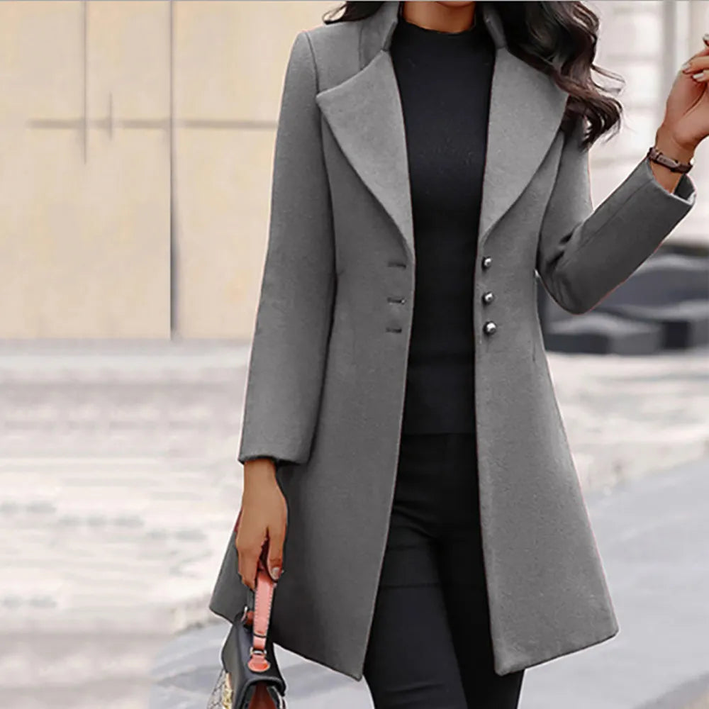 Solid Colo Slim Woolen Women's Coat Long Jacket Autumn Winter Fashion Korean Outerwear Black Coat Elegant Female Clothing GRAY