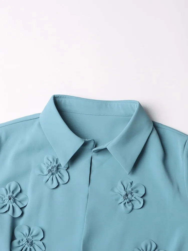 VGH patchwork appliques solid slimming jumsuit for women lapel long sleeve high waist temperament jumpsuits female fashion new