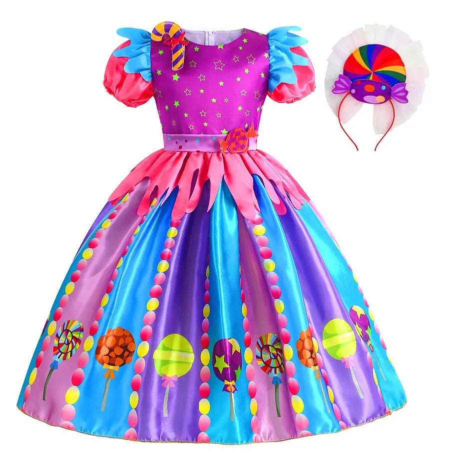 Sweet Lollipop Candy Girl Dress Carnival Party Little Kids Birthday Costume Fancy Rainbow Tutu Children Wedding Clothes tg1159