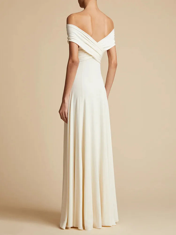 Solid Minimalist A Line Dresses For Women Slash Neck High Waist Patchwork Folds Slimming Dress Female Fashion New