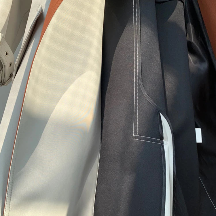 Lautaro Spring Autumn Long Cool Patchwork Trench Coat for Women Stylish Luxury Designer Emo Clothes European Style Overcoat 2025