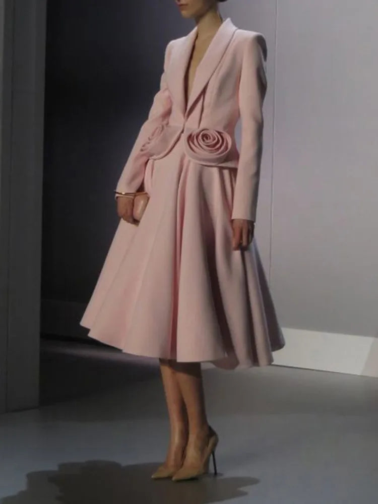 Elegant Two Piece Set For Women Shawl Collar Long Sleeve Spliced Appliques Top High Waist A Line Skirt Slim Sets