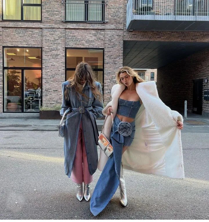 2023 Vintage Flower Decor Tassel Denim Skirts for Women Streetwear Bottoms Women High Waist Wrapped Mini Jeans Skirts
