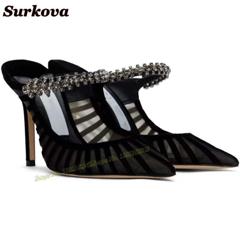 New Summer Breathable High Heels Fashionable Outdoor Wear Pointed Stiletto Slippers Versatile Hollow Dress Women'S Shoes 43