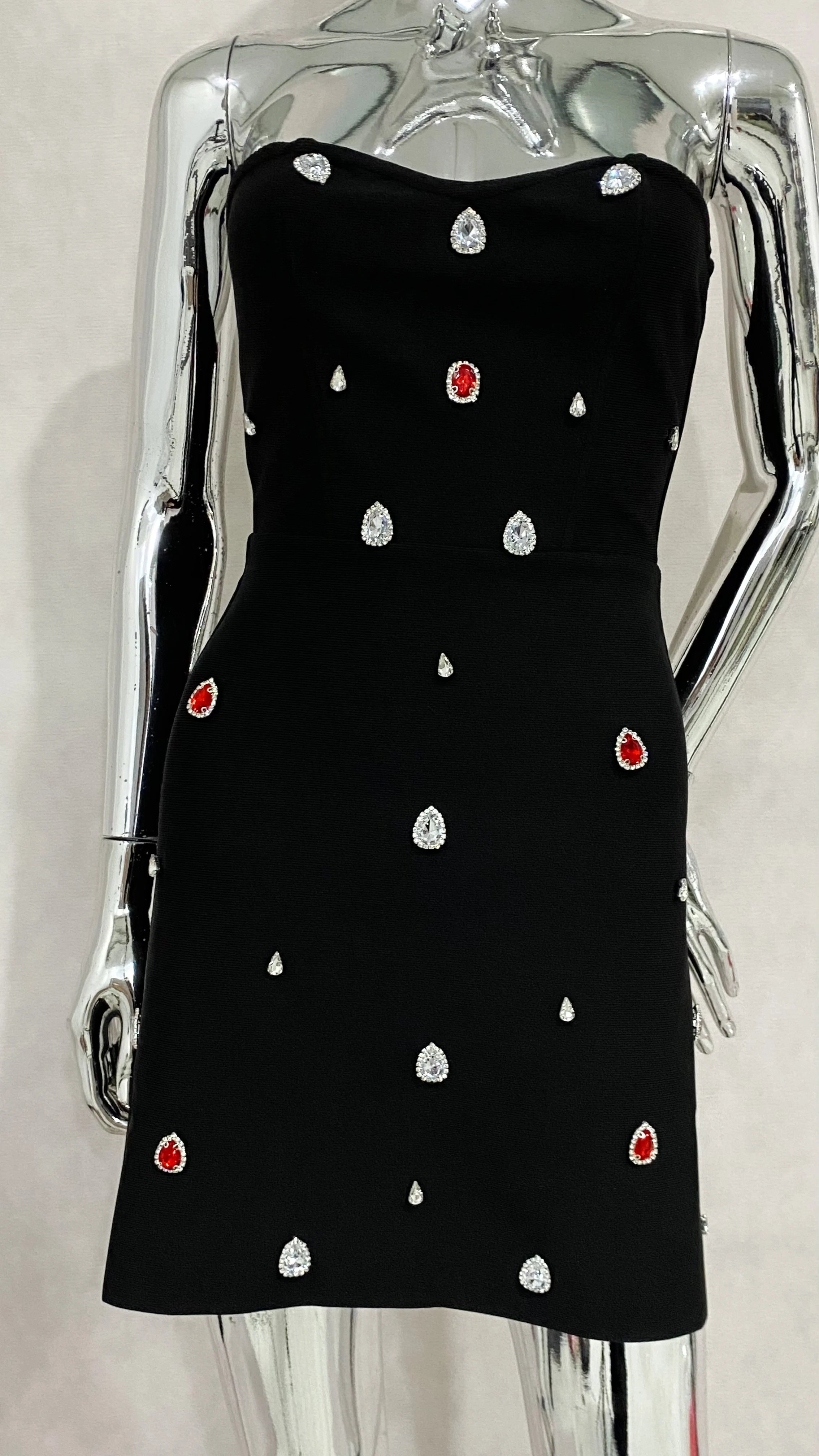 2025 New Shining Colorful Diamonds Strapless Black Bandage Mini Dress Fashion Woman Party Vestido Celebrity Birthday Outfit