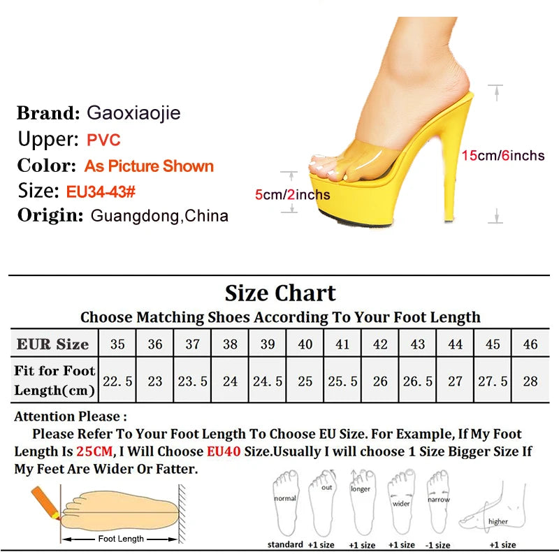 Night Club Stage Shoes Mules Women Summer Platform Sandals Transparent PLady 15CM Thin Heel Slippers Red Slip-On High Heels