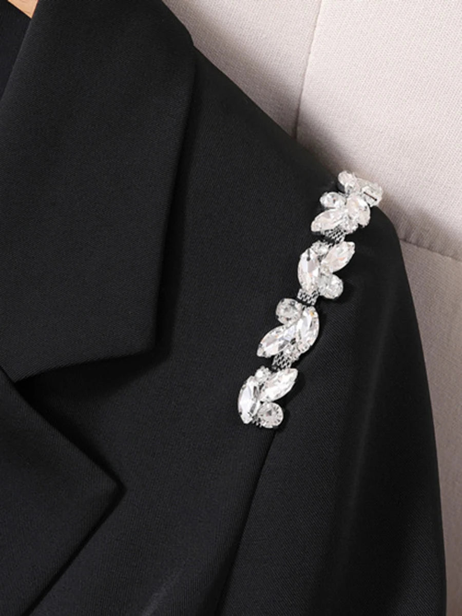 Solid Loose Spliced Button Casual Jackets for Women Lapel Long Sleeves Patchwork Bead Jacket Female Fashion Clothes