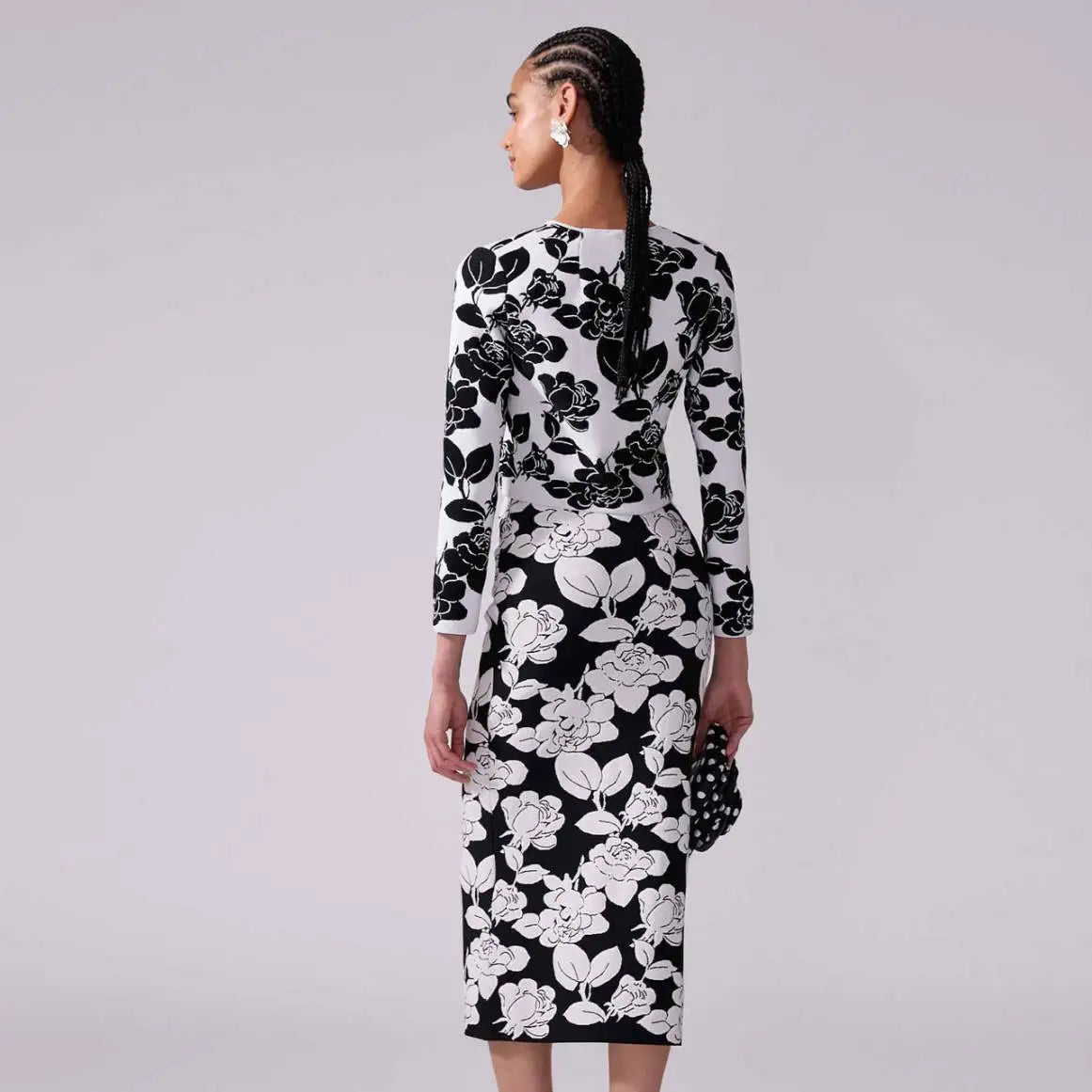 2025 Women Long Sleeve Jacquard Weave Flowers 2 Pieces Bodycon Bandage Set Celebrity Red Carpet Evening Party Set