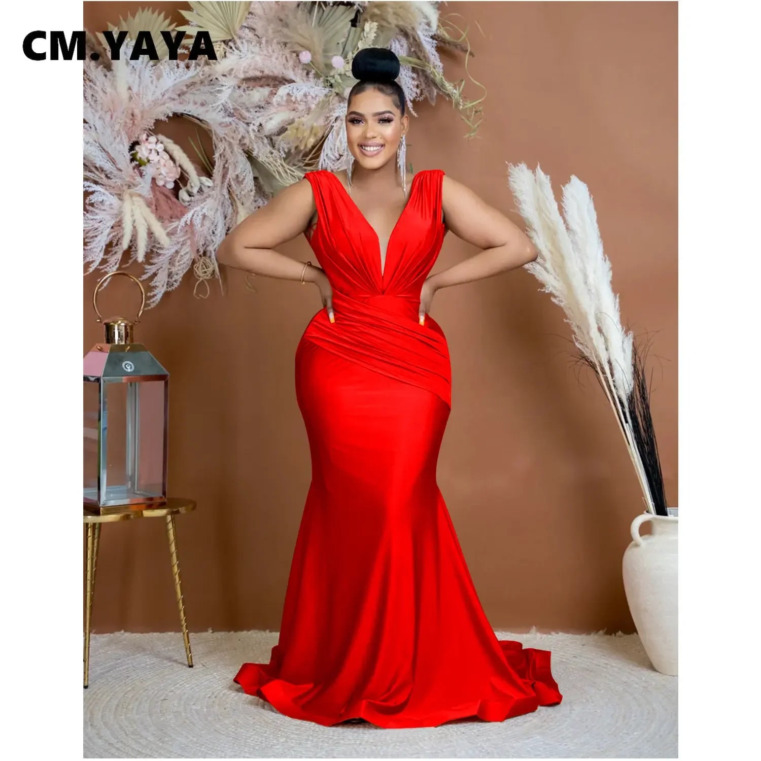 Women Draped Waist Shoulder Sleeveless Deep V-neck Maxi Long Trumpet Mermaid Dress 2023 Club Sexy Party Evening Dresses