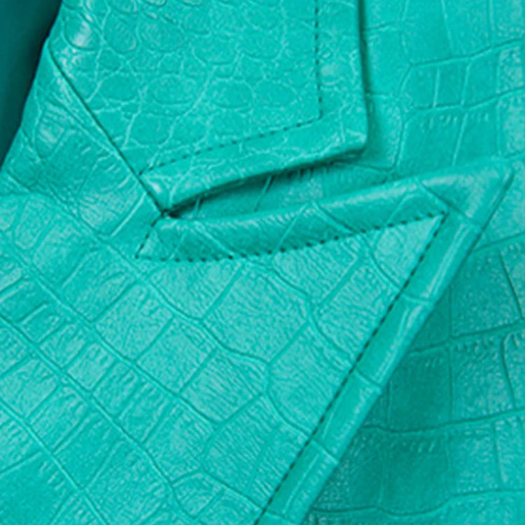 LautaroSpring Autumn Loose Casual Crocodile Print Faux Leather Blazer Jacket for Women Double Breasted Luxury Korean Fashion