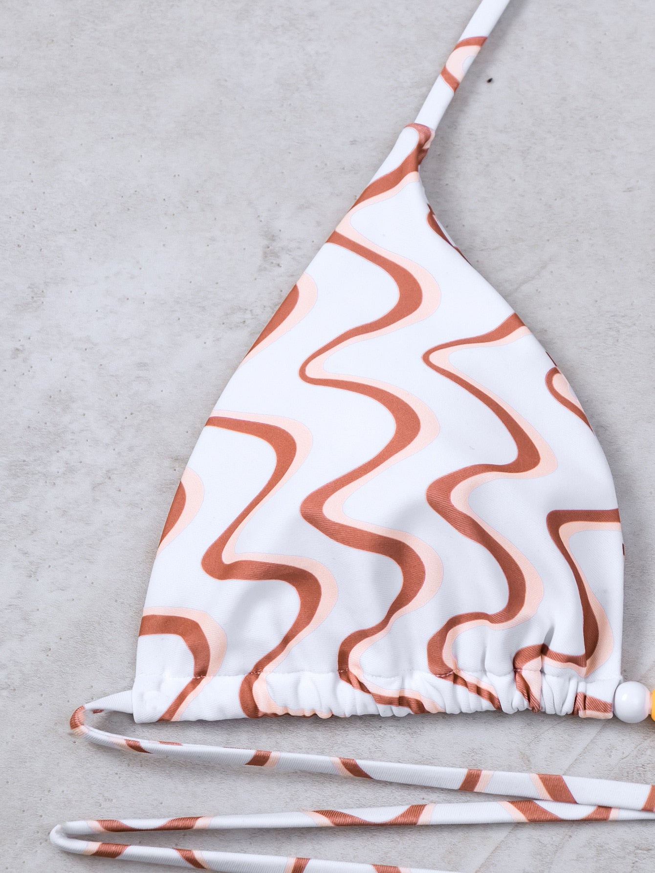 Wave Printed Long Rope Bikini INS Wind Wave Printed Swimsuit With Round Bead Link Strap Two-piece Swimsuit Biquine Brasileiro