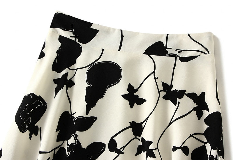 Willow Flower Chiffon Floral A- line Skirt Women's Spring Summer 2024 New High Waist Printed Long Skirt Female