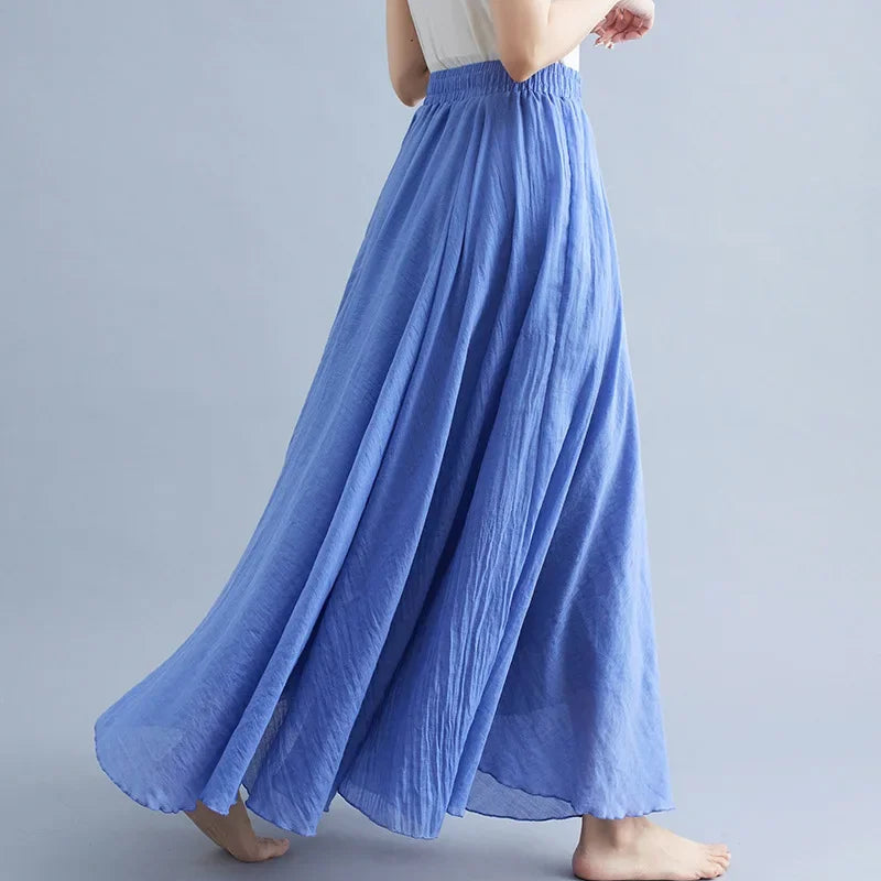 Fashion Cotton Linen Clothes Women Skirts Maxi Y2k Elegant Beach Saia Ropa Mujer Casual Vestido Boho Long Skirt Faldas Harajuku blue purple