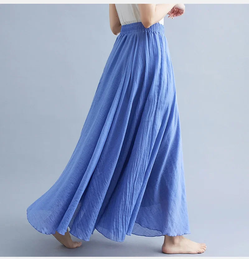 Fashion Cotton Linen Clothes Women Skirts Maxi Y2k Elegant Beach Saia Ropa Mujer Casual Vestido Boho Long Skirt Faldas Harajuku blue purple