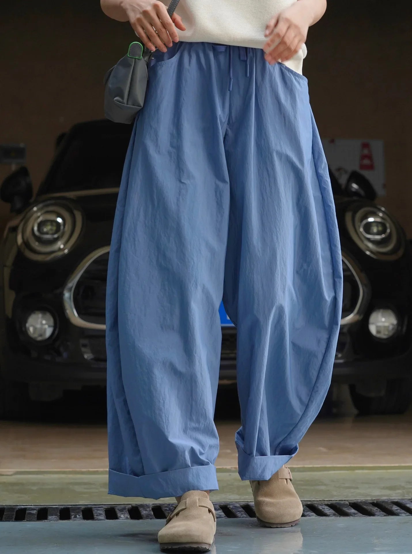 Summer women's casual solid color high waisted loose wide leg pants