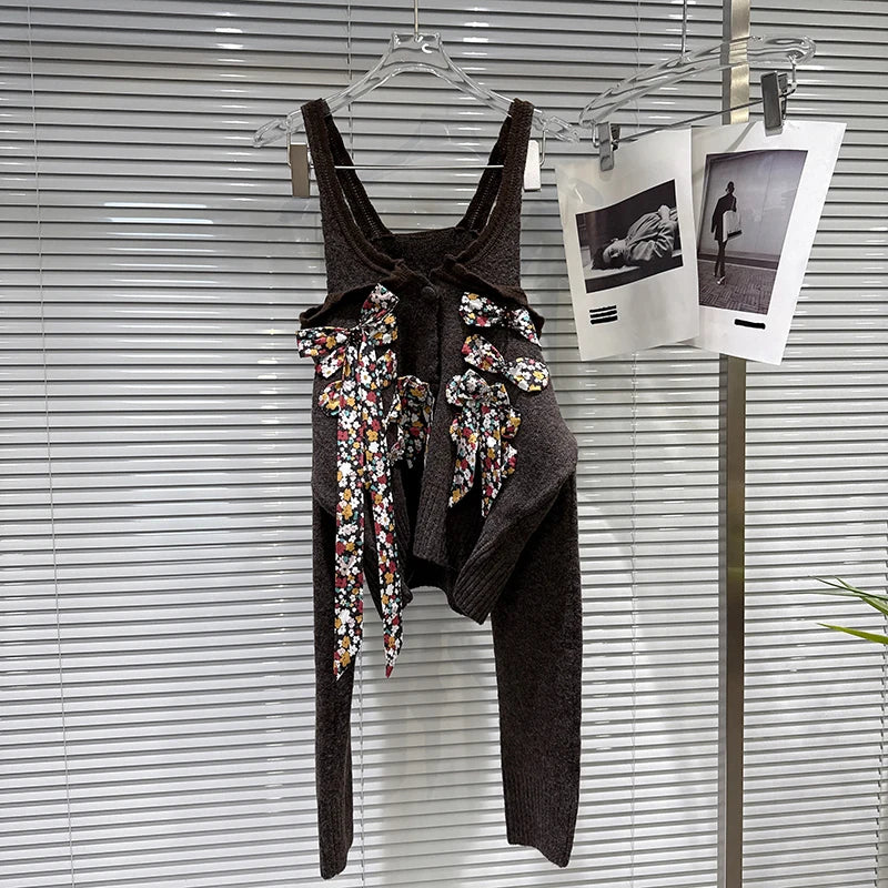 Winter New Fashion Colorful Floral Bow Tie Halter Neck Knitted Sweater For Women Versatile Pullover Female 11A07685