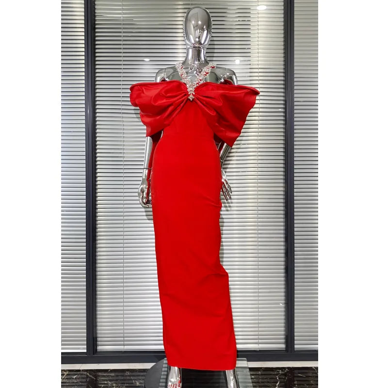 Sexy Off The Shoulder Shinind Diamond Halter Ankle Length Bandage Dress Elegant Woman Party Vestido Birthday Party Outfit