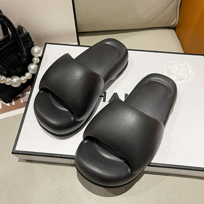 Summer Women Slippers 2024 New Fashion Thick Slides Thick Sole Open Toe Outdoor Beach Walking Eva Casual Summer Platform Sandals black