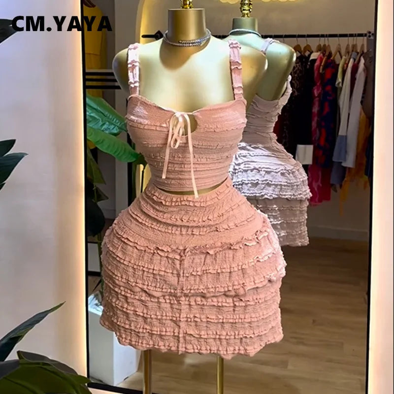 Beach Boho Women's Set Strap Sleeveless Tank Top and Ruched Mini A-line Skirts Two 2 Piece Sets 2025 Summer Outfits