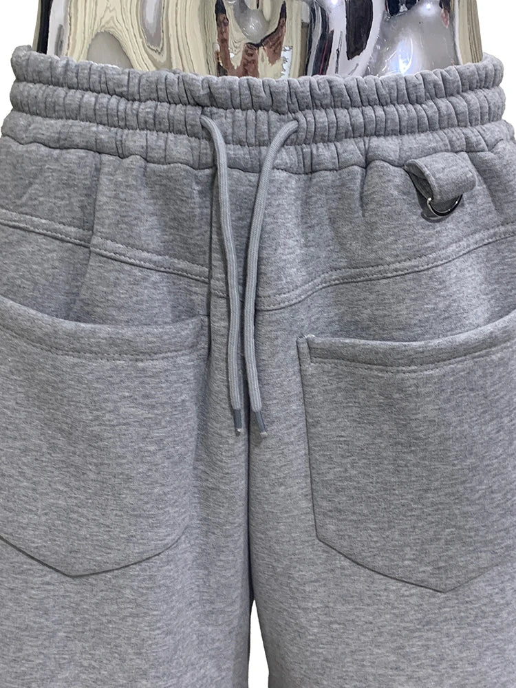 Nerazzurri Summer Autumn Loose Casual Soft Grey Shorts for Men Drawstring Elastic Waist Pockets Knee Length Sweatpants Clothes