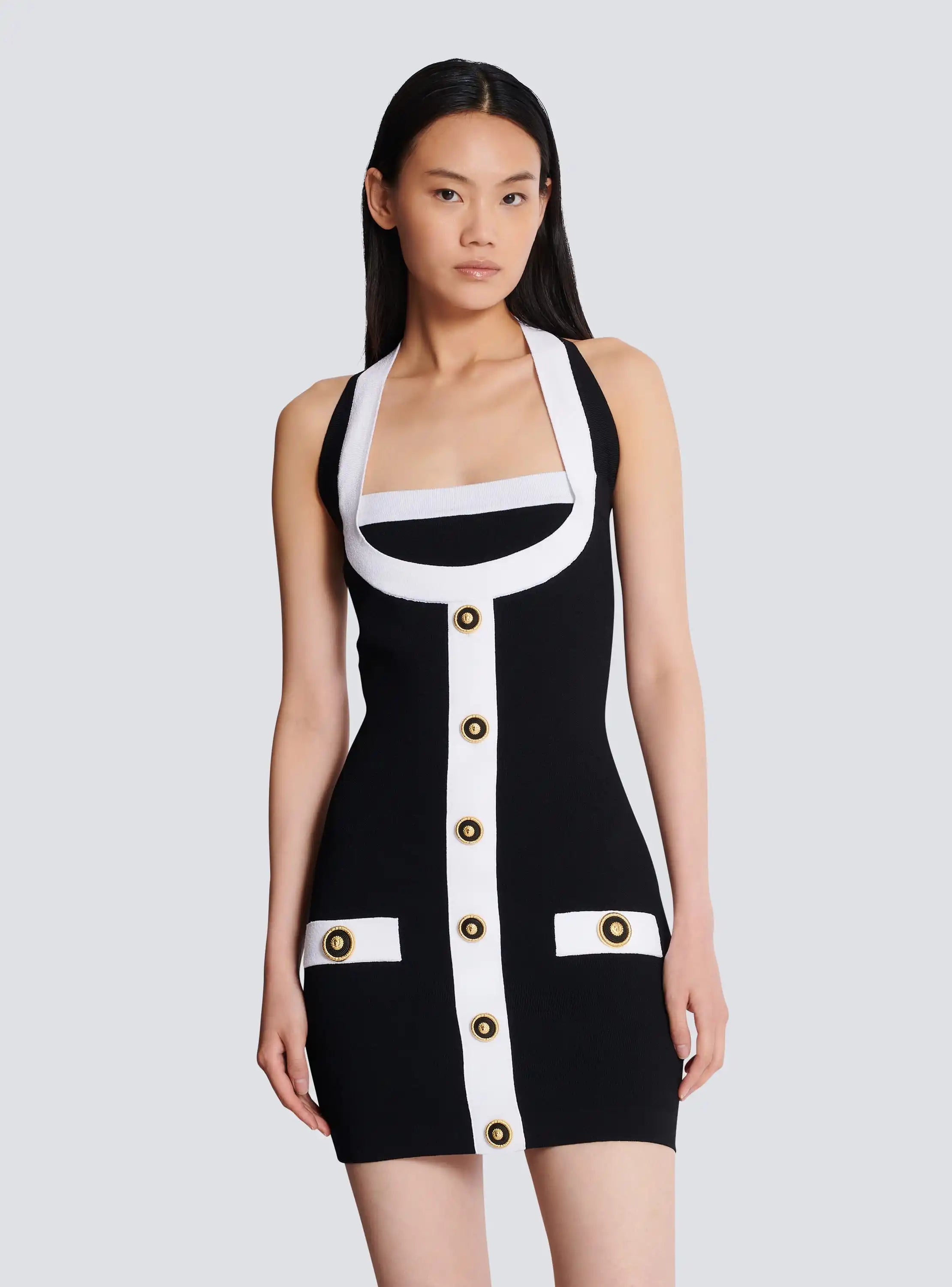 2025 New Spring Simple Design Black Patchwork White Line Bandage Mini Dress Sweet Fashion Woman Party Outfit High Stree Wear black
