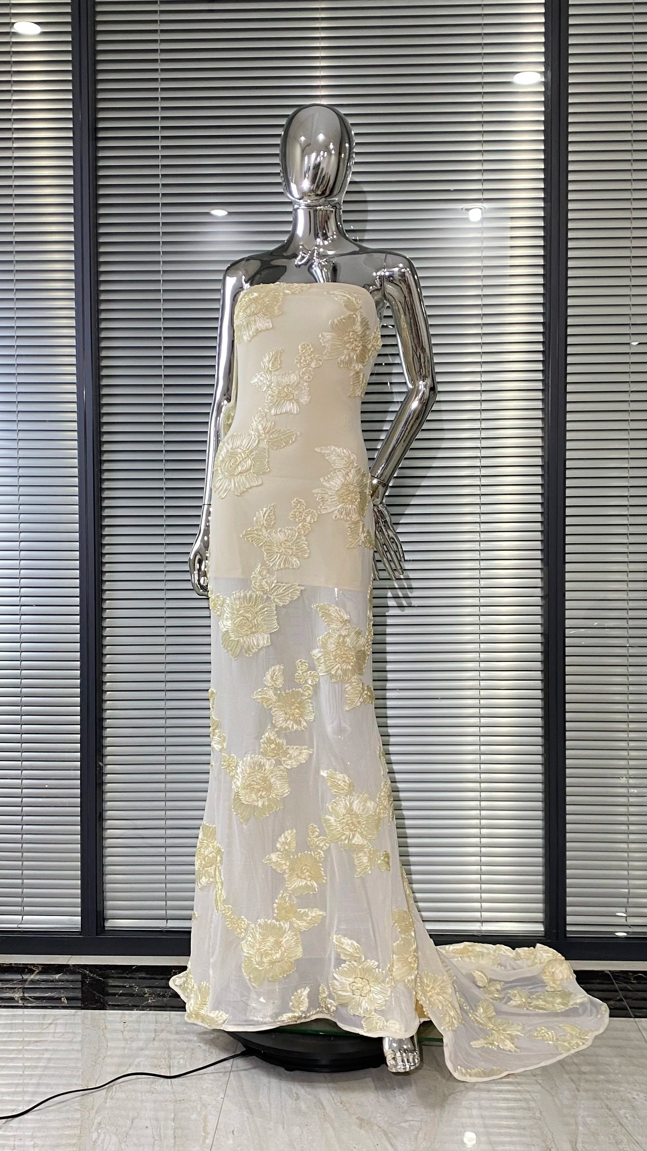 White Moth Orchids One Shoulder Yellow Green Ankle Length Bandage Dress Celebrity Party Evening Dress Woman Voaction Outfit