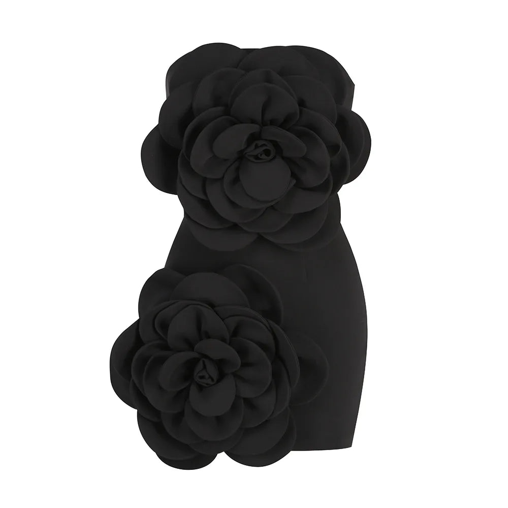 Red Color Women Sexy Florals Strapless Bodycon Mini Dress Fashion Cute Celebrate Birthday Party Cocktail Dress Wholesale black