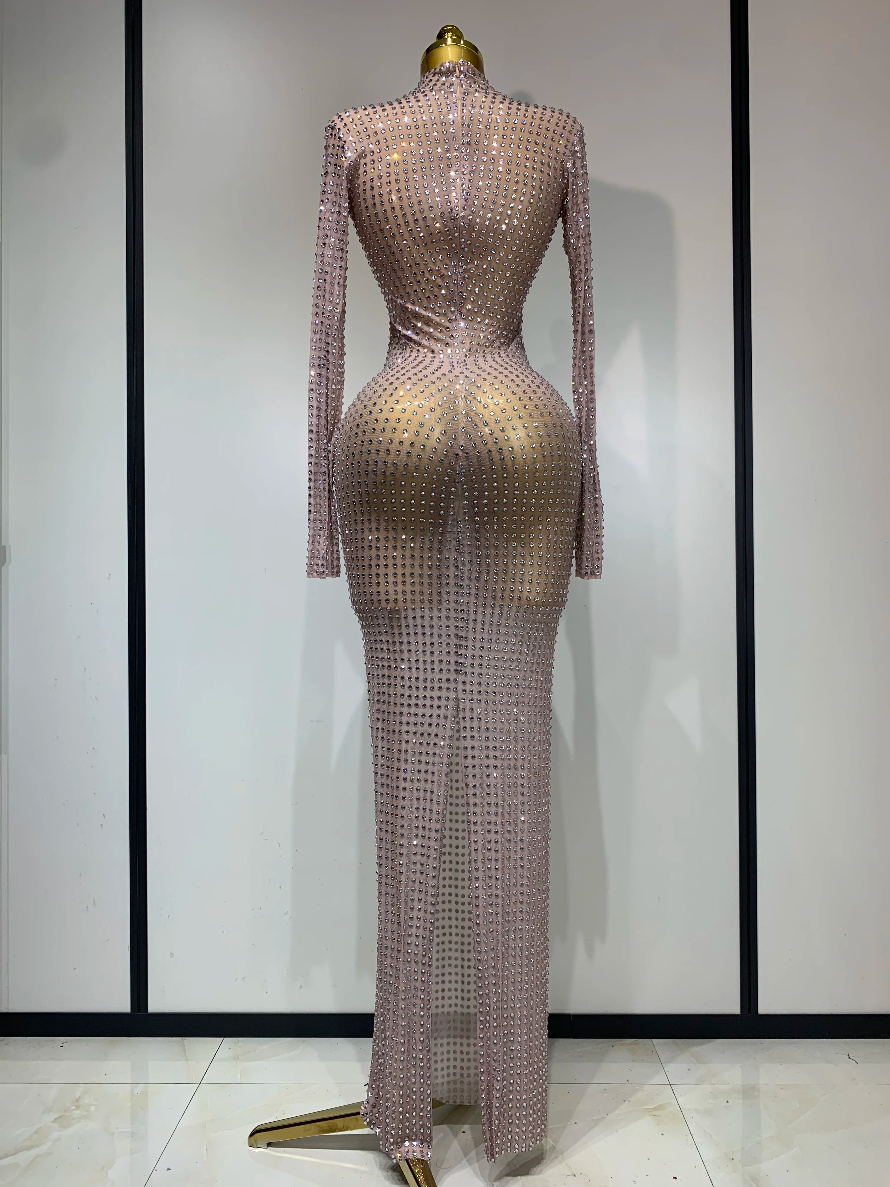 Sparkly Diamond Luxury Birthday Party Long Dress Elegant Celebrity Evening Party Nightclub Prom Dress Singer Dancer Stage Outfit