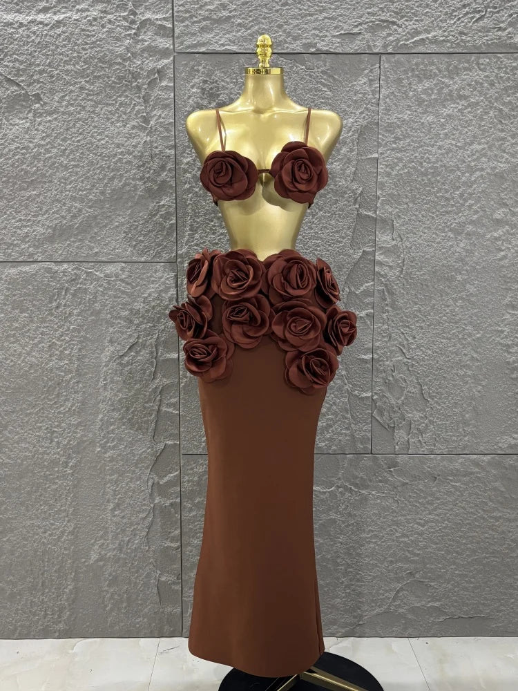 Hot Sale Women Sexy Strap Florlas 2 Pieces Bodycon Long Bandage Dress Nightclub Party Bar Singer Celebrate Birthday Outfit