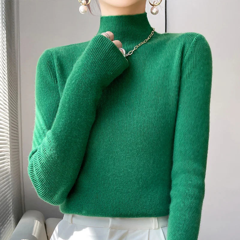 2022 Autumn and Winter Women's Cashmere Sweater Pullover Half Turtleneck Casual Fashion Pure Color Warmth Comfort