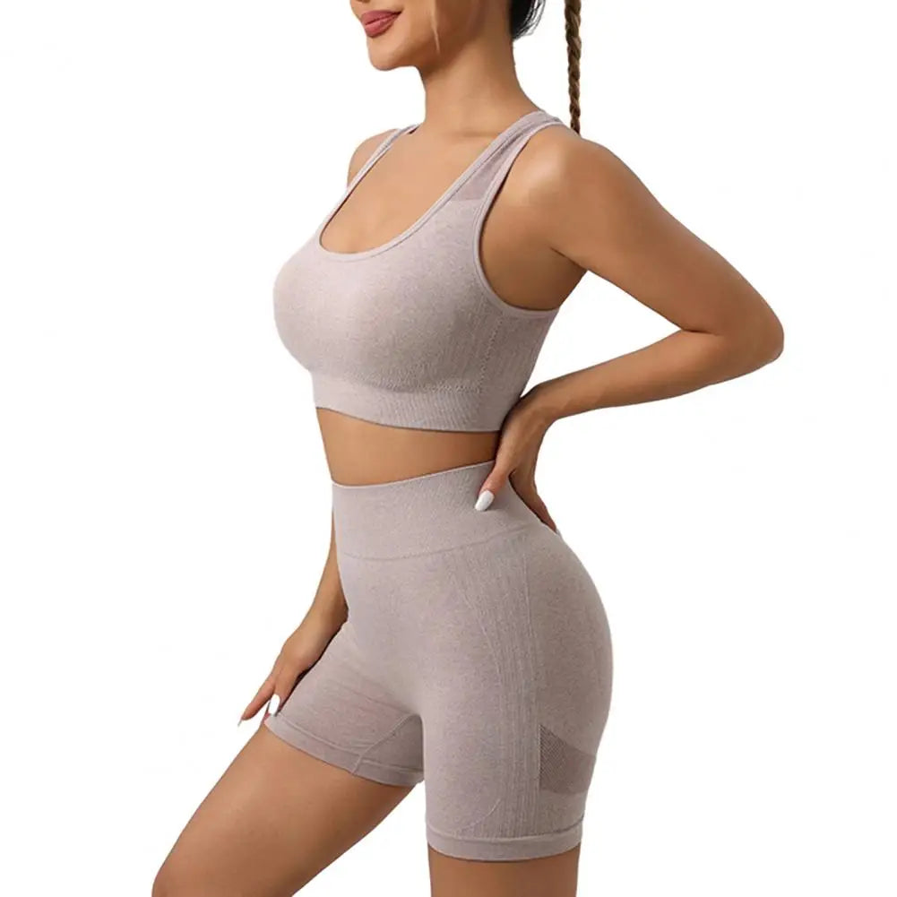 Women Sports Suit Yoga Outfit Exercise Set for Women High Waist Leggings Sports Bra Fitness Outfit for Gym Workout Yoga Bra Khaki