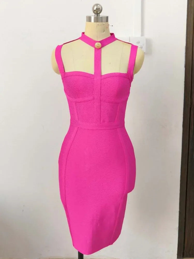 Arrival Summer Style Sexy Cut Out Button Stretchy Elastic Bandage Dress 2022 Celebrity Designer Evening Party Dress Vestidos