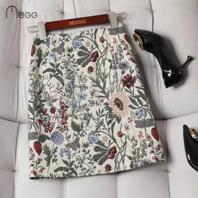 Autumn 2023 High Waist A-line Skirts Light Mature One Step Skirt Ladies Medium Length Retro Wrapped Hip Skirt Jacquard Skirt 10
