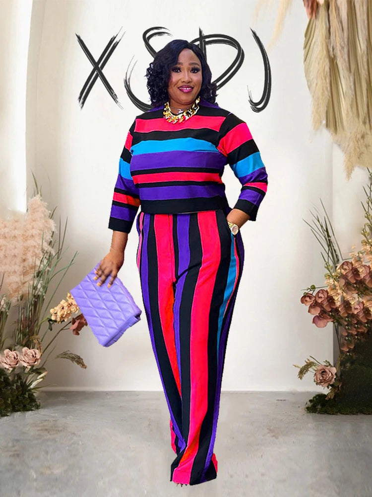 Curvy Woman Clothes Plus Size Autumn 2 Piece Outfit Set Elegant Pants and Blouse Set Ladies Casual Outfits