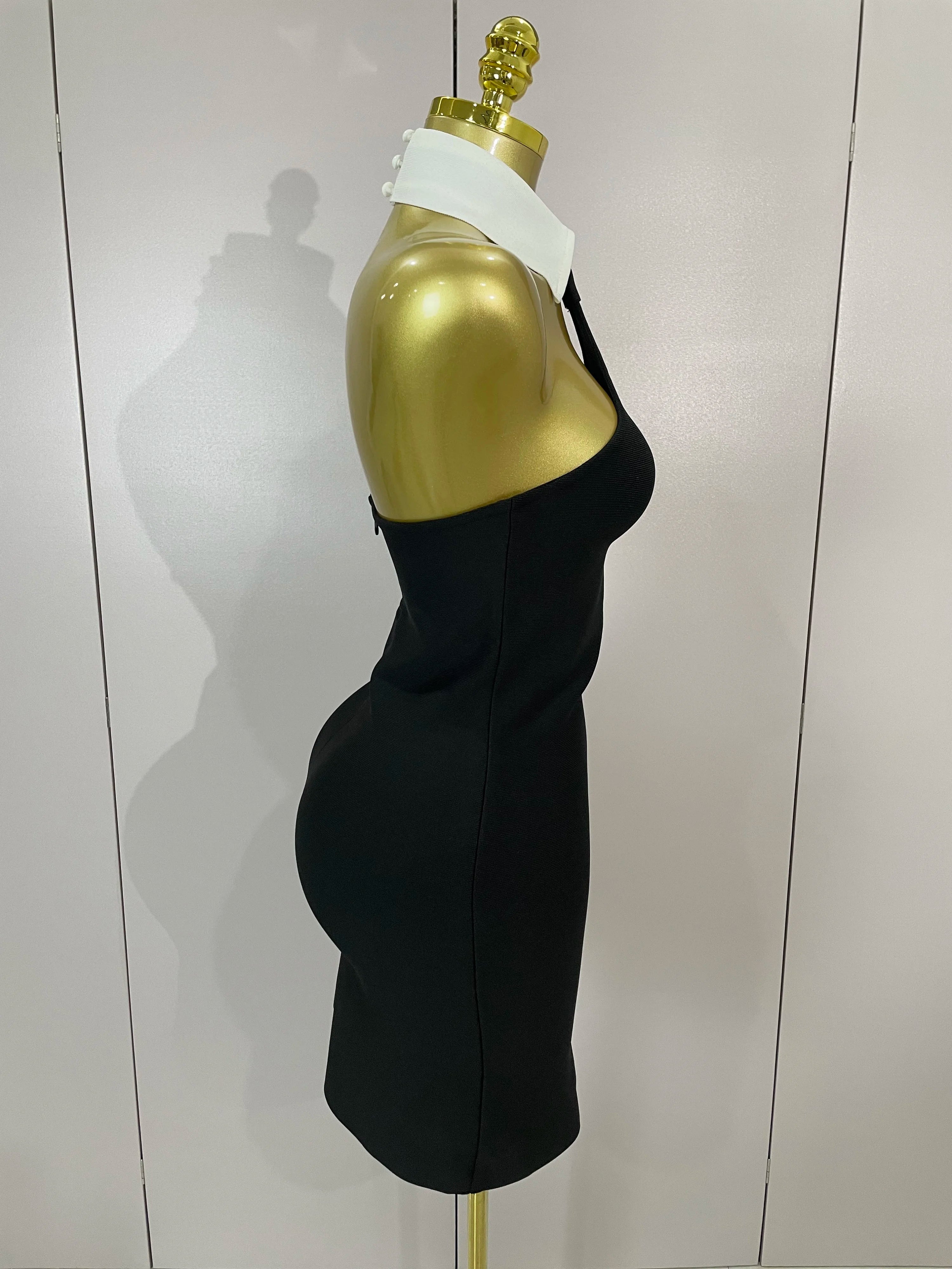 Sexy Backless White Shirt Collar Black Mini Bodycon Bandage Dress 2025 Women Elegant Evening Club Party Luxury Birthday Dresses