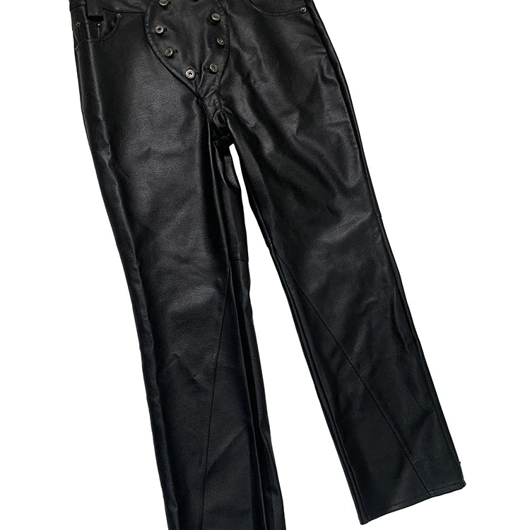 Lautaro Autumn Cool Long Waterproof Black Faux Leather Pants Men Rivet Luxury Mens Designer Punk Style Clothes European Fashion