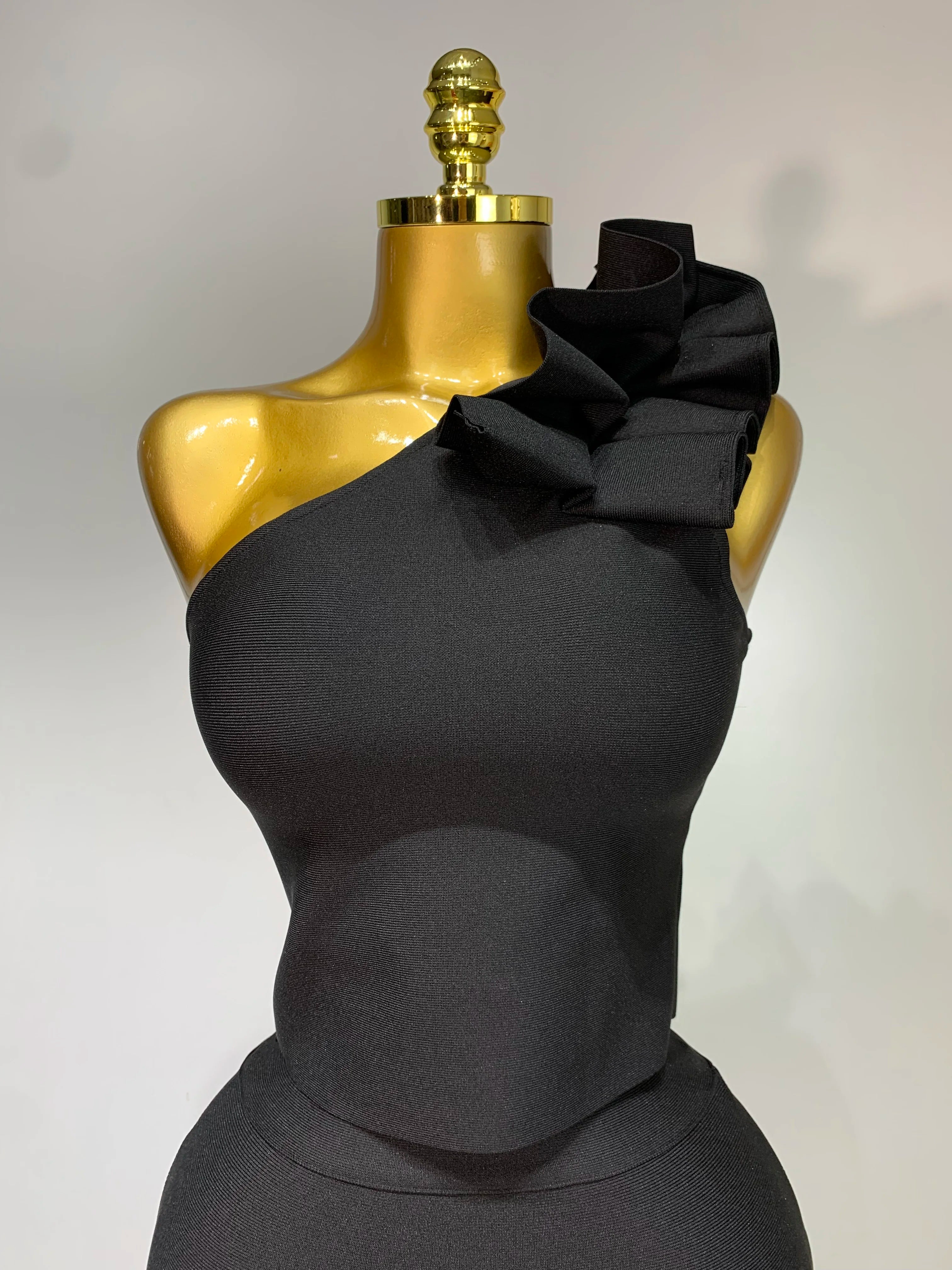 Women Sexy Sleeveless Ruffles One Shoulder Bandage Two Piece Set Fancy Club Evening Celebrity Elegant Party Bodycon Vestidos