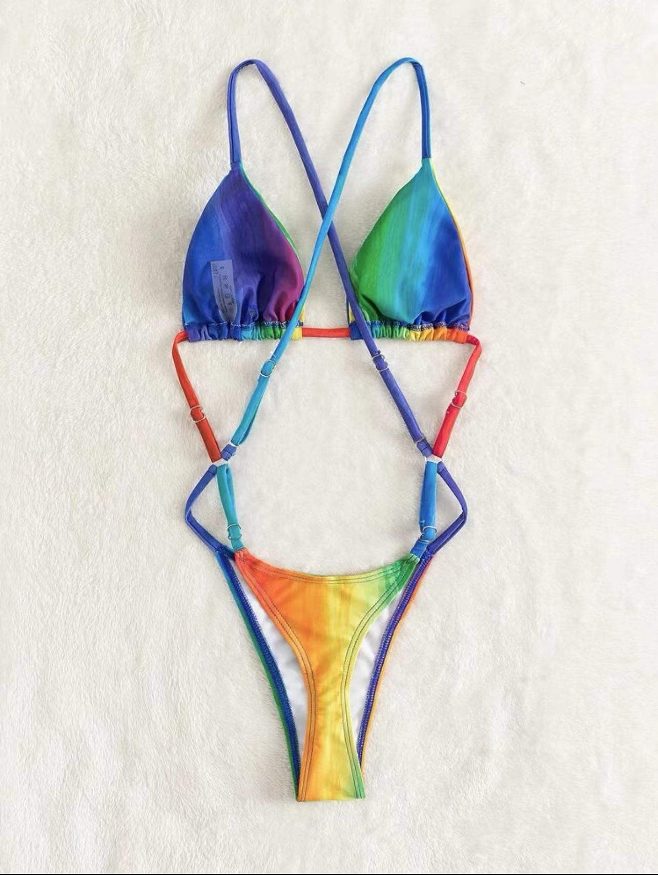 Sexy Gradient Color One Piece Swimsuit - New In Colorful Patchwork Push Up Bikini Beach Cut Out Bathing Suit Trikini Swimwear