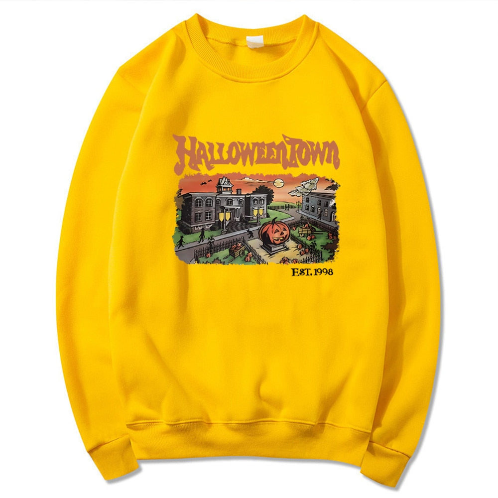 Retro HalloweenTown 1998 Crewneck Sweatshirt Halloween Shirt Funny Halloween Party Sweater Fall Pumpkin Tshirts Halloween Gift Yellow