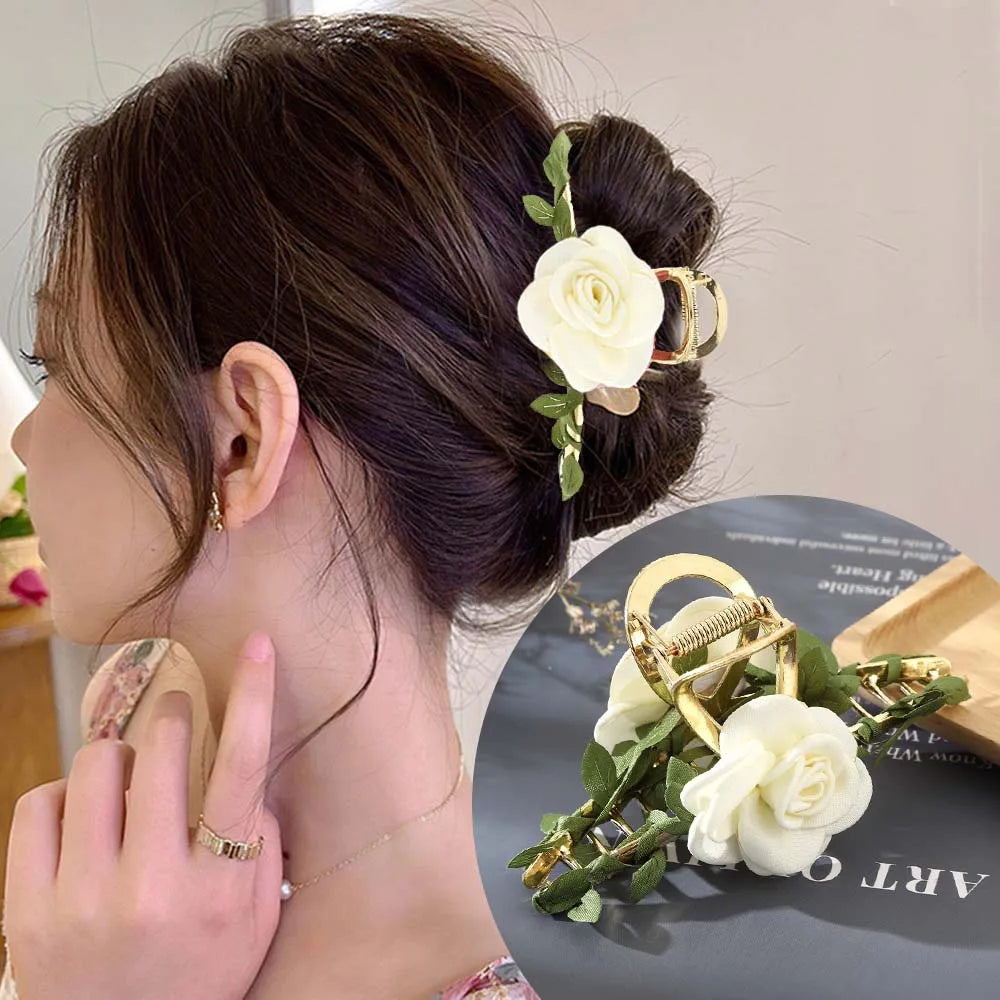 Haimeikang Large Size Flower Hair Clip Claws Hair Crab For Thick Hair Barrettes Hairpins Women Summer Fashion Hair Accessories 1419B-12cm