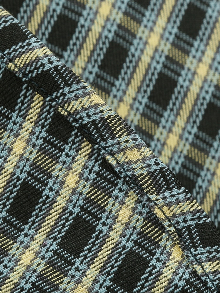 Tonval Gigot Sleeve Button Up Vintage Rockabilly Swing Dress Elegant Party Wear 2022 Women Fall Outfits Green Plaid Dresses