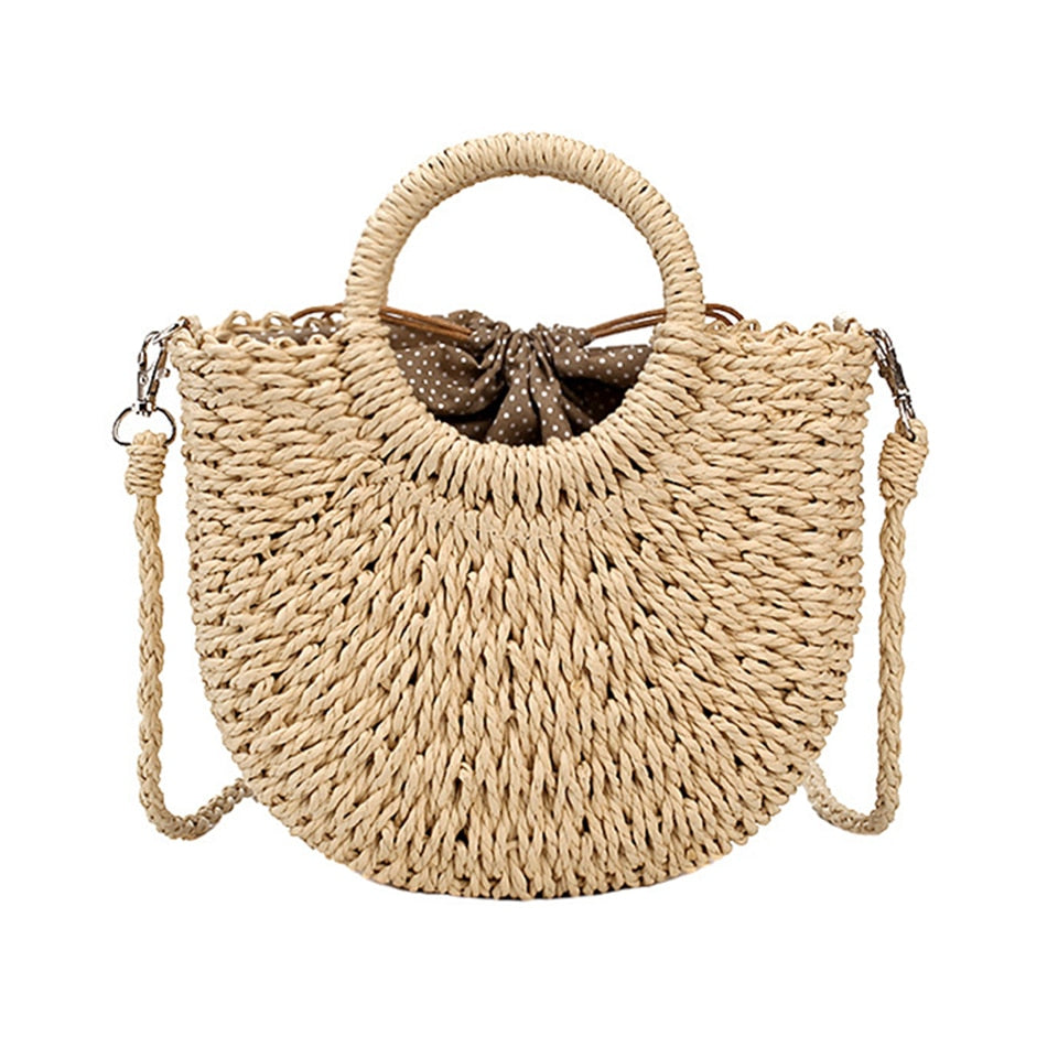 Summer Straw Handbag Wooden Handle Large Capacity Paper Rope Woven Straw Bag 2024 New Fashion Summer Vacation Travel Beach Bag beige13