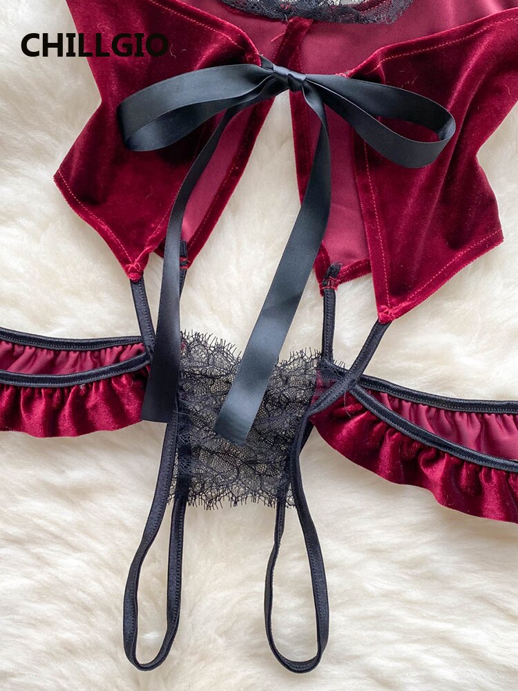 Women Cheongsam Velour Bodysuit Retro Backless Hollow Combination Catsuits Fashion One Piece Sexy Erotic Halter Rompers