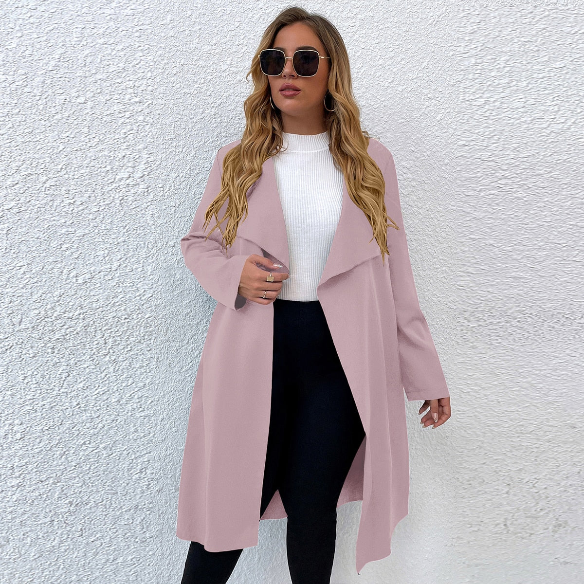 Trench-coat à col rabattu pour femme, veste grande taille 4XL, vêtements solides, coupe-vent élégant pour le bureau, collection automne hiver 2022