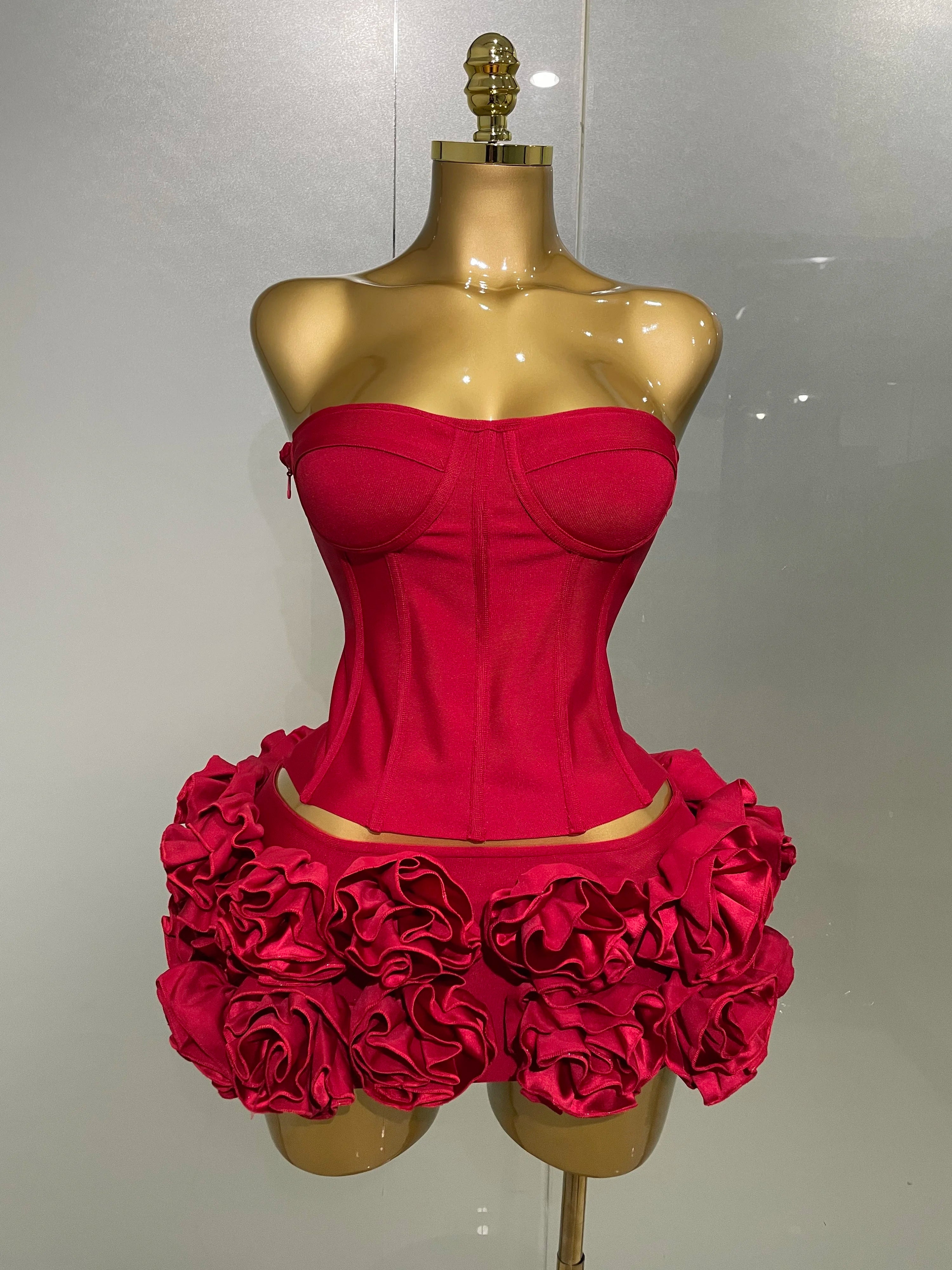 2025 Women Sexy Strapless Prom Gown Fashion Celebrity Club Party Skirt Set Birthday Cocktail Outfit Birthday Party Bandage Dress Red