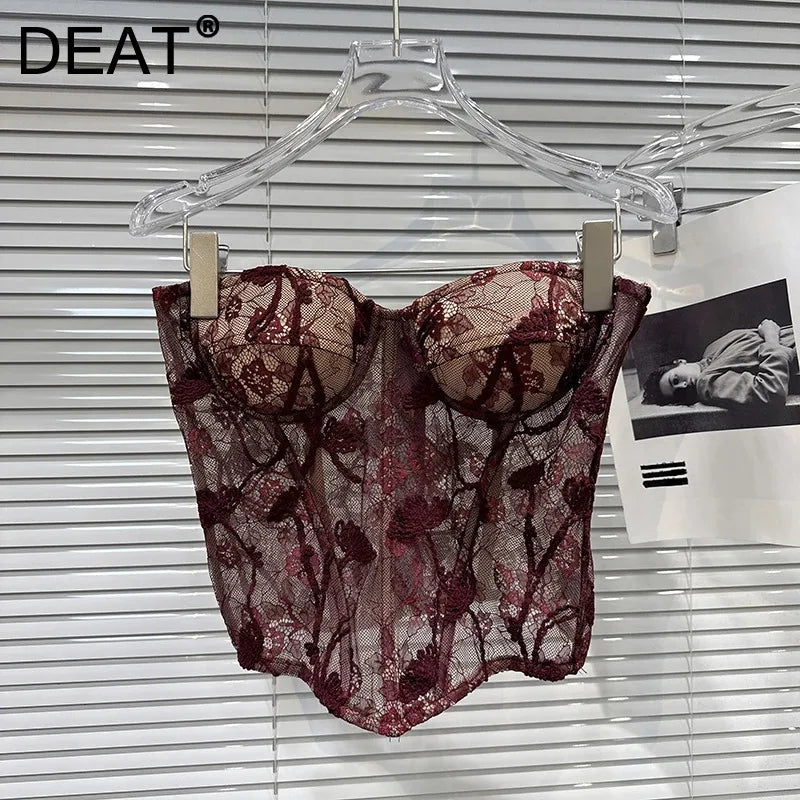 Winter New Style Fashion Jacquard Hollow Lace Fishbone Tank Top For Women Slim Fit Backless Vest Female 11A07732