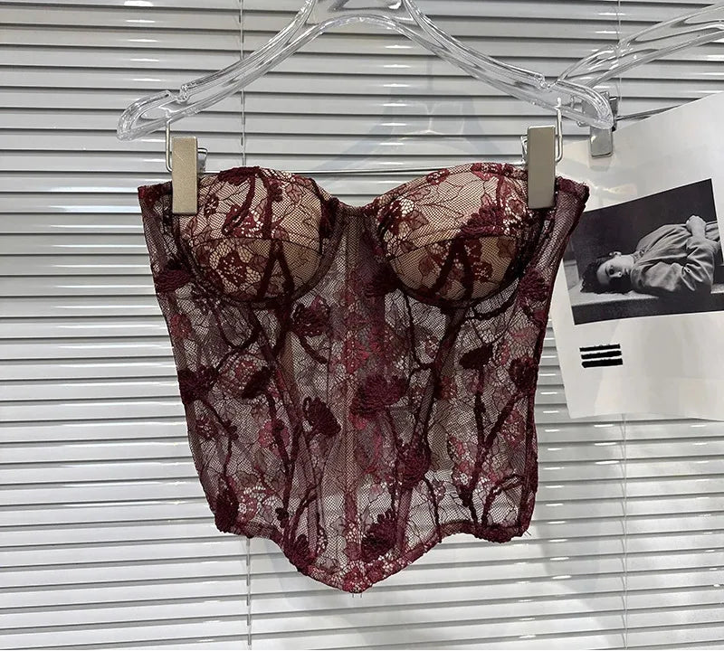 Winter New Style Fashion Jacquard Hollow Lace Fishbone Tank Top For Women Slim Fit Backless Vest Female 11A07732