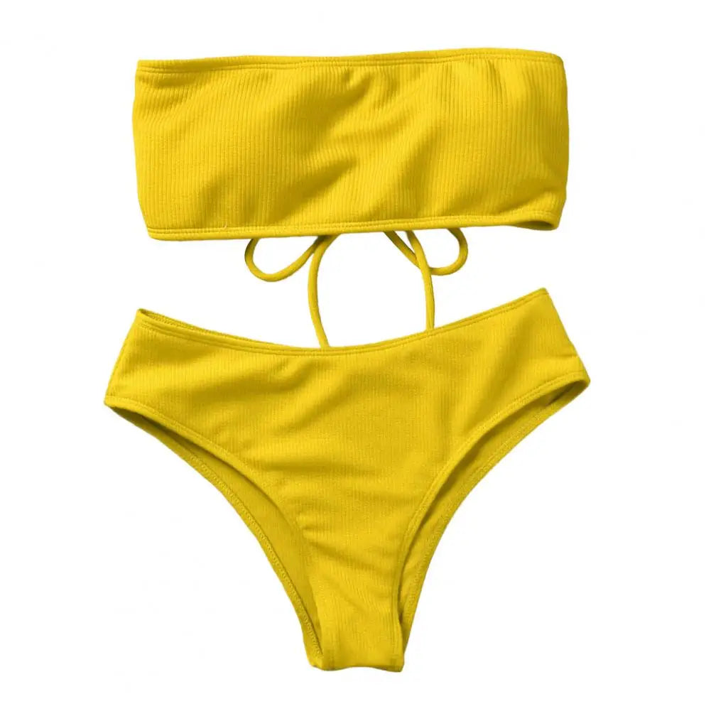 1 Set Lady Swimwear Soft Padded Bra Bathing Suit Split Bikini Summer Women Bathing Suit Women Clothes Yellow