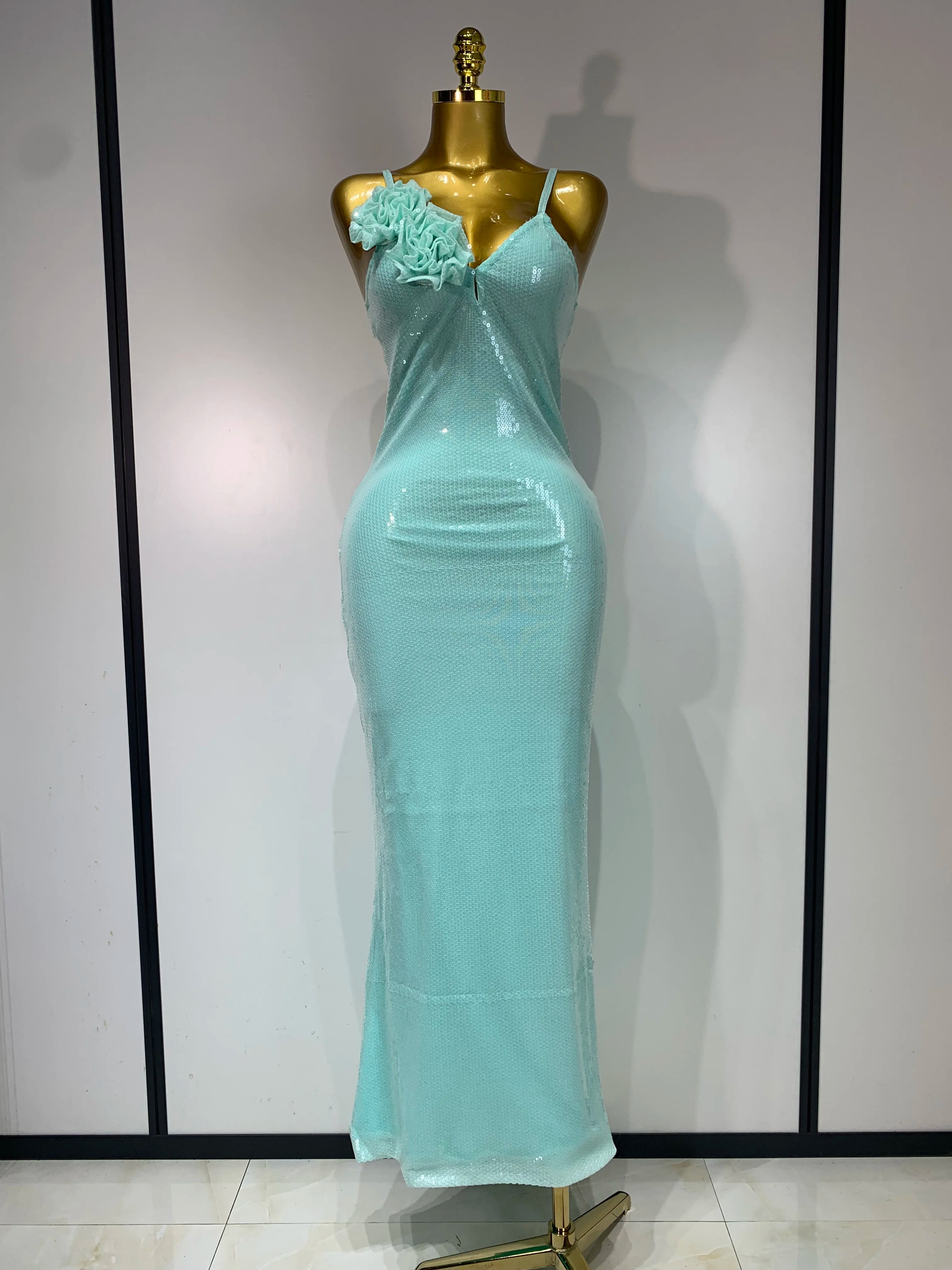 Women Sexy Sling V Neck Appliques Sequines Glitter Bodycon Long Dresses 2025 Luxury Birthday Party Celebrity Evening Prom Gown Mint